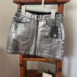 All Saints Silver Metallic Zip Mini Skirt